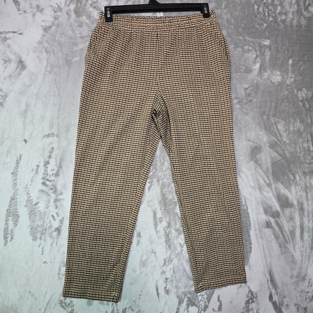 A New Day Womens Brown Houndstooth Pull On Elastic Waist Pants Size M Pockets